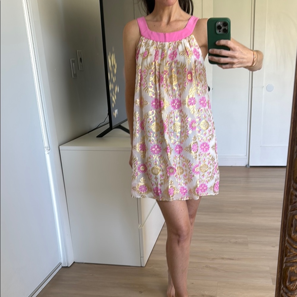 Milly for Bergdorf Goodman Pink and Gold Sleeveless Dress